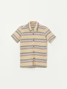 Fame Forever by Lifestyle Boys Spread Collar Chevron Striped Cotton Casual Shirt