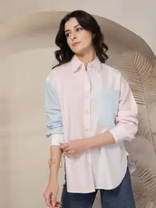 Style Quotient Classic Oversized Colourblocked Spread Collar Casual Shirt