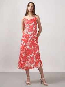Vero Moda Floral Printed Cowl Neck Fit & Flare Midi Dress