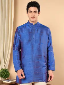 TATTVA Mandarin Collar Thread Work Pure Silk Straight Short Kurta