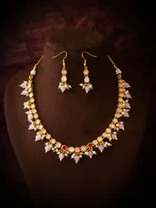 aadita Gold-Plated Artificial Stones Studded And Beaded Necklace & Earrings