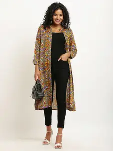 ARJ FASHION Ethnic Motifs Printed Longline Open Front Shrug
