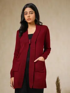 Soch Maroon Long Sleeves Button Front Shrug
