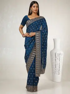 Soch Floral Embroidered Beads and Stones Tussar Saree