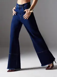 Miss Chase Women Clean Look Regular-Length Stretchable Wide Leg High Rise Denim Jeans