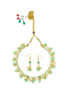 aadita Gold-Plated Artificial Stones Studded And Beaded Necklace & Earrings