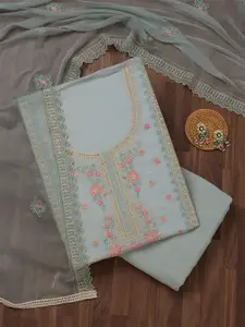 Koskii Floral Embroidered Beads and Stones Unstitched Dress Material