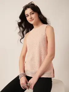 Style Quotient Self Design Round Neck Cotton Lace Top