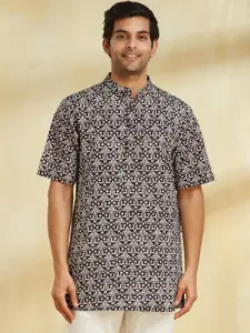 Fabindia Ethnic Motifs Bagh Printed Band Collar Cotton Short Kurta