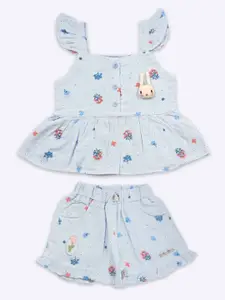 Babys Day Girls Floral Printed Pure Cotton Top With Shorts