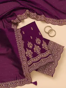 Koskii Floral Embroidered Zariwork Satin Unstitched Dress Material