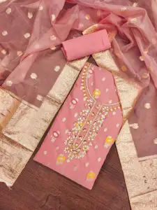 ASISA Floral Printed Beaded And Stones Organza Unstitched Dress Material