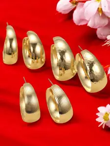 OOMPH Set Of 3 Contemporary Shaped Chunky Hoop Earrings