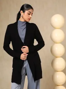 Soch Black Long Sleeves Button Front Shrug