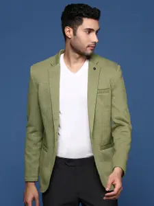 SHOWOFF Notched Lapel Collar Slim-Fit Cotton Single Breasted Blazer