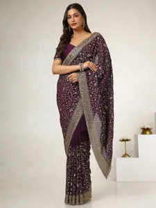 Soch Floral Embroidered Beads and Stones Tussar Saree