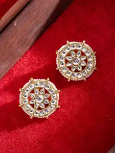 PANASH Gold-Plated Artificial Stones Studded And Beaded Circular Shaped Studs