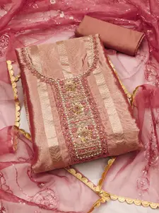 ASISA Floral Woven Design Beads and Stones Organza Unstitched Dress Material