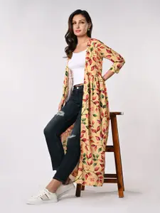 Iti Floral Printed Gathered Longline Open Front Shrug