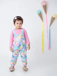 Babys Day Girls Floral Printed Cotton Dungarees And T-Shirt