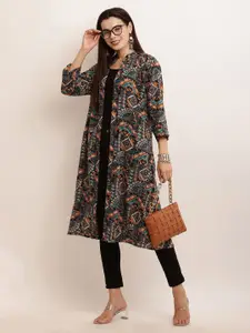 ARJ FASHION Ethnic Motifs Printed Longline Open Front Shrug