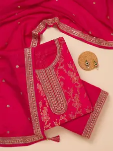 Koskii Floral Embroidered Zari Tissue Unstitched Dress Material