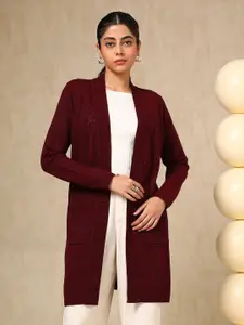 Soch Purple Self Design Longline Open Front Shrug