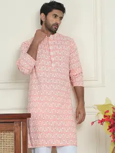 Jompers Men Geometric Embroidered Chikankari Kurta