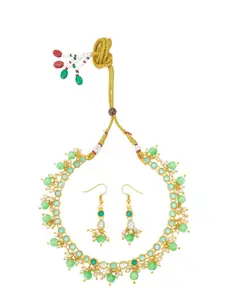 aadita Gold-Plated Artificial Stones Studded And Beaded Necklace & Earrings