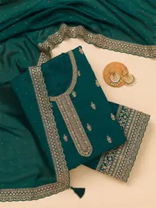 Koskii Floral Embroidered Sequinned Satin Unstitched Dress Material