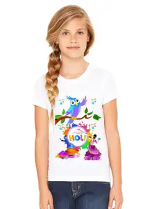 SHUBHAM DESIGNER GALLERY Girls Graphic Printed Round Neck Regular Fit T-shirt