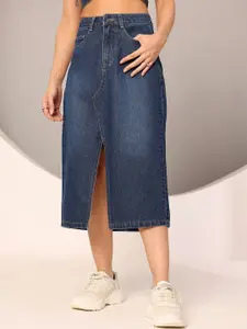 DOLCE CRUDO Denim A-Line Midi Skirt