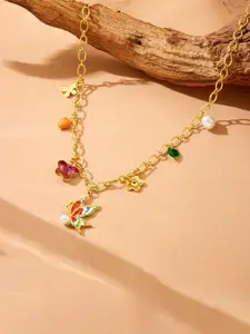 VIEN Gold-Plated Rhinestone Studded & Beaded Stainless Steel Statement Necklace