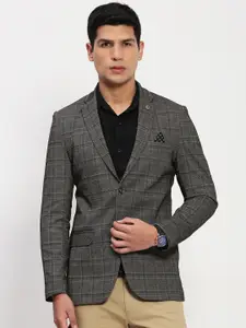 SHOWOFF Checked Notched Lapel Collar Cotton Singel-Breasted Blazer