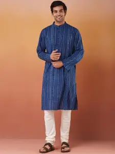 Fabindia Ethnic Motifs Printed Band Collar Cotton Straight Kurta
