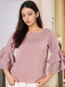 Slenor Checked Bell Sleeve Layered Top