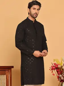 Jompers Floral Embroidered Mandarin Collar Sequinned Straight Kurta