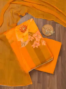 Koskii Floral Printed Beads and Stones Unstitched Dress Material