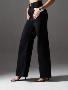 Miss Chase Women Black Wide Leg High Rise Clean Look Stretchable Denim Jeans