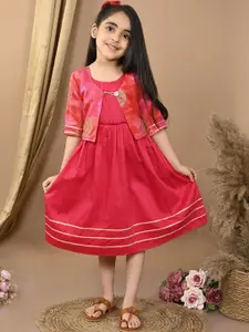 Sangria Girls Fit and Flare Ethnic Dress With  Jacket