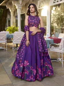 LOOKNBOOK ART Printed Silk Ready To Wear Lehenga & Unstitched Blouse With Dupatta