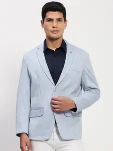 SHOWOFF Slim-Fit Self Design Notched Lapel Collar Single-Breasted Casual Cotton Blazer