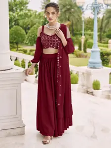 SANCIA Shoulder Straps Detachable Sleeves Ethnic Crop Top With Palazzos & Dupatta