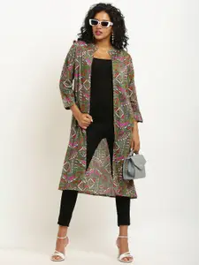 ARJ FASHION Ethnic Motifs Printed Longline Open Front Shrug