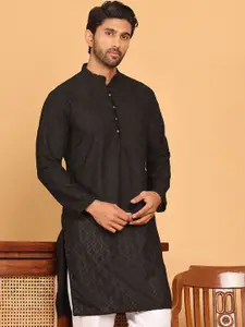 Jompers Geometric Embroidered Mandarin Collar Pure Cotton Straight Kurta