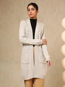 Soch Off White Self Design Longline Open Front Shrug