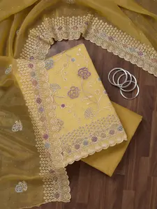 Koskii Floral Embroidered Beads and Stones Unstitched Dress Material