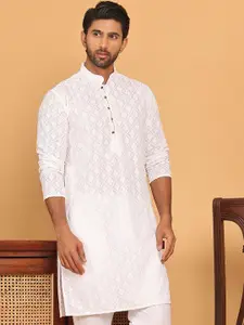 Jompers Thread Work Mandarin Collar Pure Cotton Straight Kurta