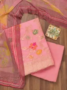 Koskii Floral Printed Cutdana  Art Silk Unstitched Dress Material