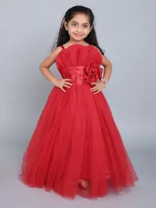 Pink Chick Ruffled Net Fit & Flare Maxi Dress